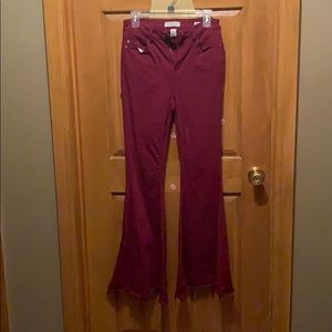 Judy Blue Maroon Frayed Bell Bottoms Size 5